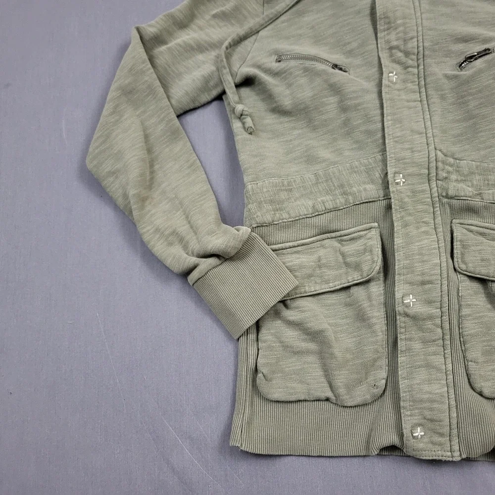 Element Womens Olive Green Slub Knit Utility Cargo‎ Hoodie Jacket Snap Front S